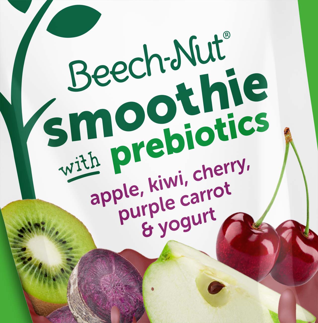 Beech-Nut Prebiotic Smoothie Apple, Kiwi, Cherry, Purple, Carrot pouch detail