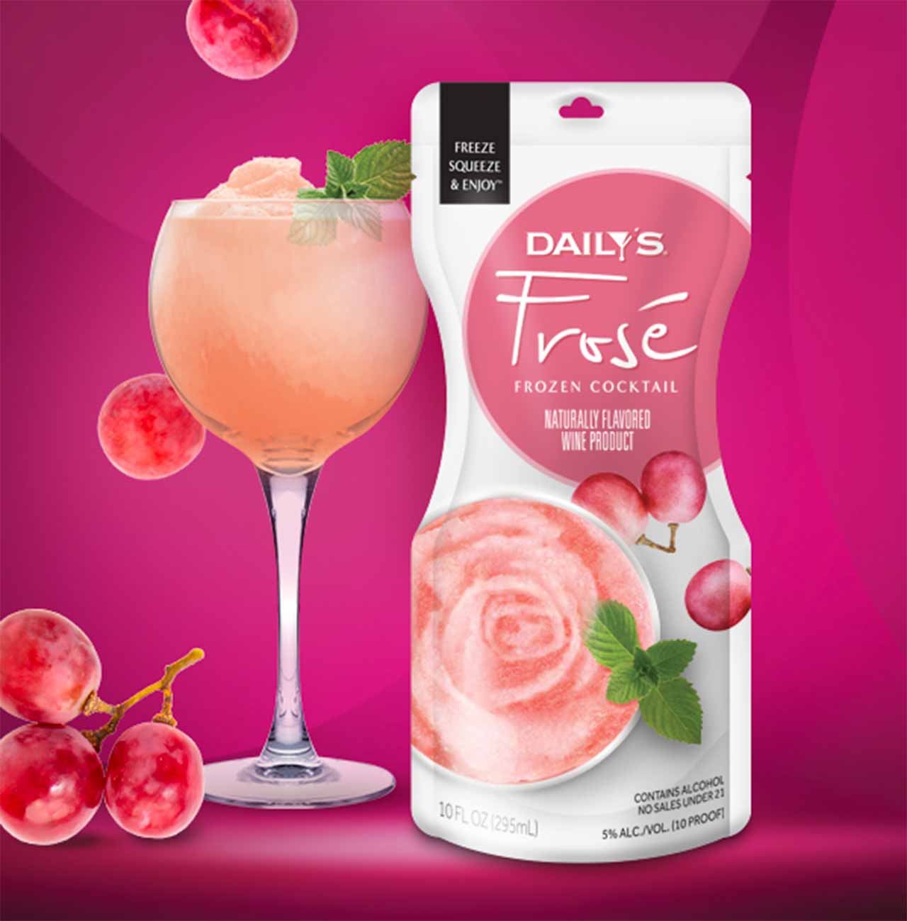 Dailys' Frose pouch and glass