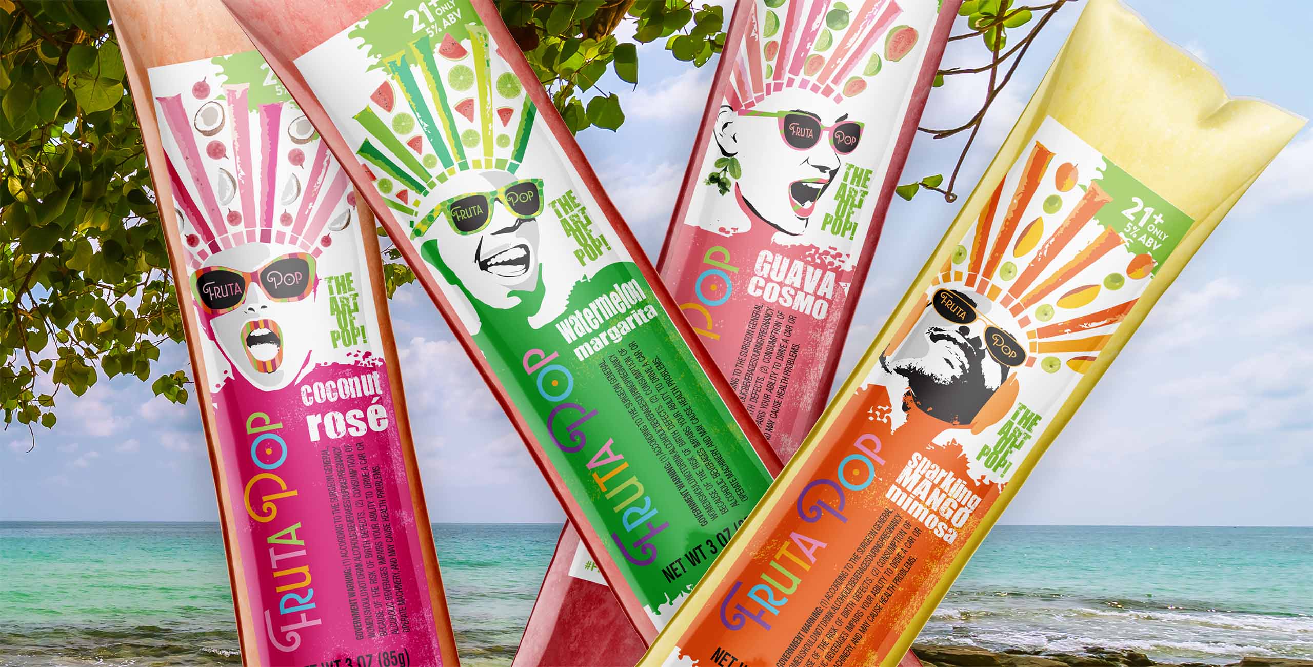 FrutaPOP product line on the beach