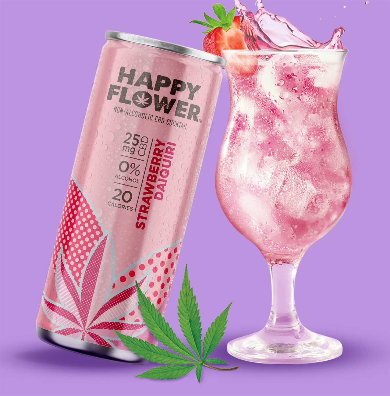 Happy Flower CBD Strawberry Daiquiri and glass