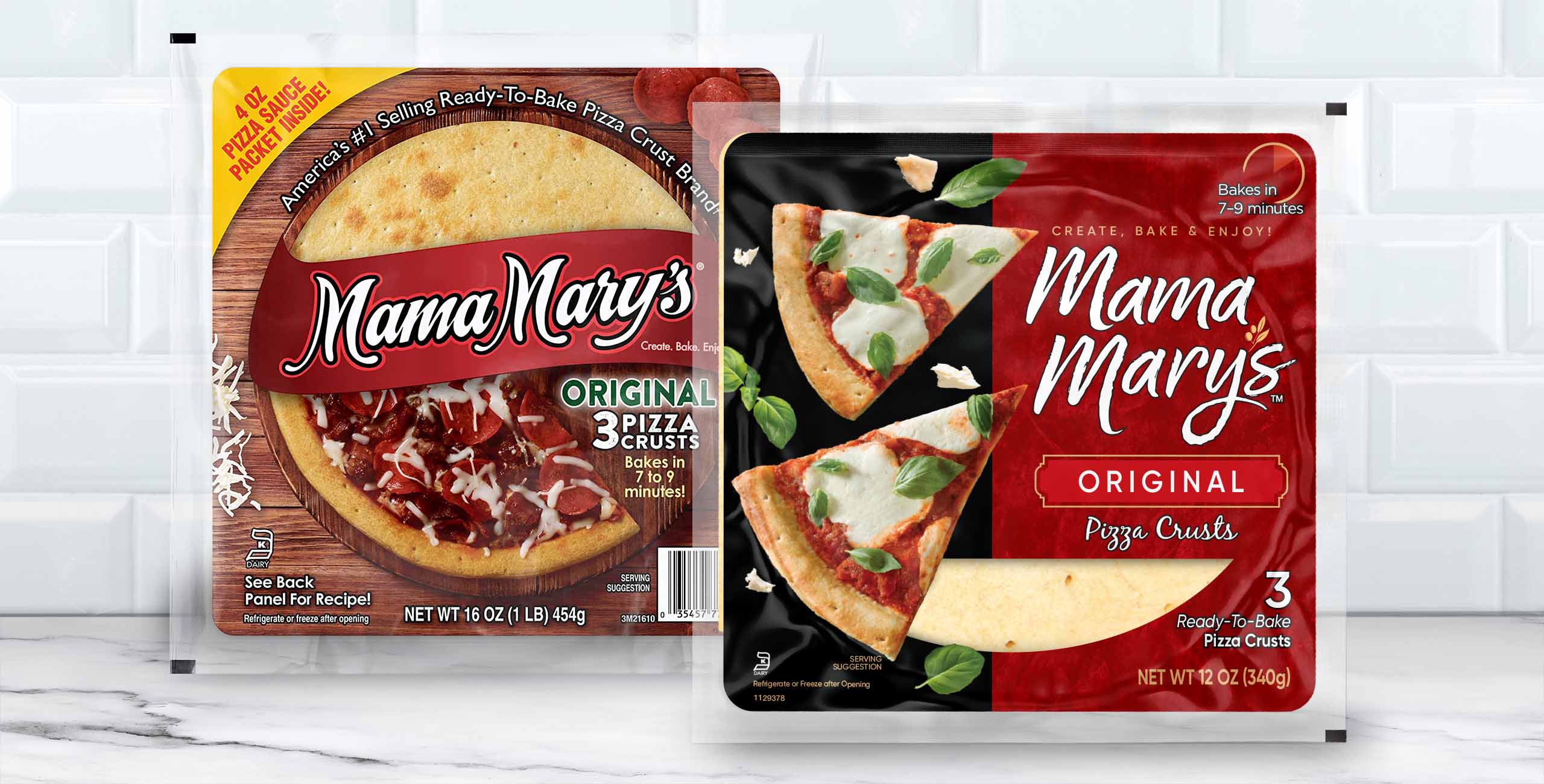 Mama Mary's pizza crusts before and after