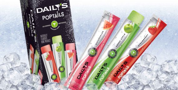 Daily's Poptails carton and pops on ice